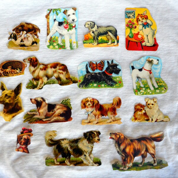 Vintage 1960's die cut paper scraps with dogs FREE SHIPPING