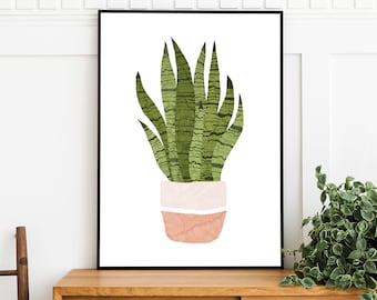 Arte de la pared de la planta de la serpiente, impresión de la planta, regalo del amante de la planta, impresión botánica, impresión de arte boho, arte de la planta, ilustración de la planta, arte minimalista