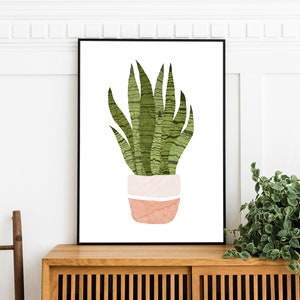 Snake Plant Wall Art, Houseplant Print, Plant Lover Gift, Botanical Print, Boho Art Print, Plant Art, Plant Illustration, Minimalist Art