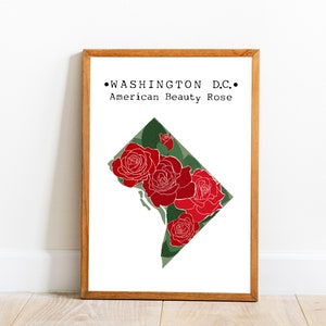 Washington DC Flower Print, Washington DC Carte, College Dorm Art, Washington DC Wall Art, America Home Decor, Washington dc Rose Poster