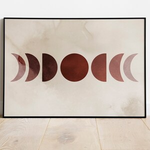 Moon Phases Wall Art, Above Bed Art, Burgundy Moon Poster, Red Moon Phases Poster, Celestial Wall Art, Boho Above Bed Decor, Downloadable