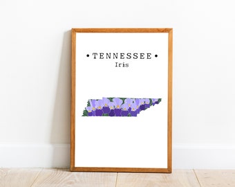 Tennessee State Flower Wall Art, Tennessee Iris Art Print, Tennessee Map Art, US State Flower Poster, Tennessee Home Decor, Downloadable Art
