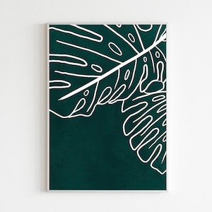 Turquoise Monstera Wall Art Print, Monstera Leaf Outline Poster, Tropical Plant Wall Art, Boho Room Decor, Boho art print, Downloadable art