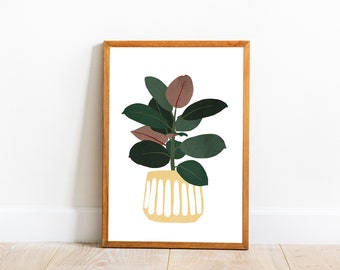 Rubber Tree Plant Wall Art, Houseplant Art Print, Botanical Wall Art, College Apartment Print, Boho Wall Art, Downloadable Wall Art