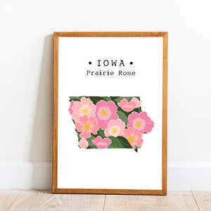 Iowa State Flower Wall Art, Iowa Flower Print, Iowa Prairie Rose Art, Iowa Housewarming Gift, State Flower Posters, Downloadable Art Print