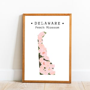 Delaware State Flower Wall Art, Delaware Pfirsich Blüte Wand-Dekor, US-Staat Blumen Druck, Zustand Blumendruck, Delaware Karte Kunst, Download