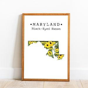 Maryland State Flower Print, Maryland Map Art, Black Eyed Susan Wandkunst, College Wohnung Dekor, State Flower Prints, herunterladbare Kunst