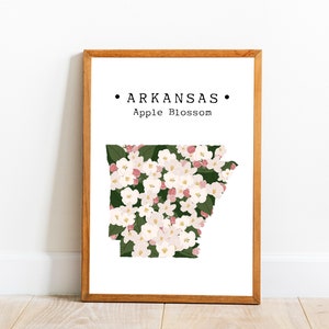 Arkansas Zustand Blume Wand-Dekor, Apfelblüte Wandkunst, Arkansas Karte Wandkunst, US State Flower Kunstdrucke, State Decor, herunterladbare Kunst