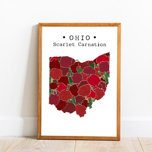 Ohio State Flower Print, State Flower Wandkunst, Scarlet Nelken Druck, USA Karte Wandkunst, Ohio Wandkunst, US-Karte Kunst, Ohio herunterladbare Kunst