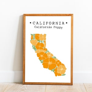 California State Flower Wandkunst, CA Mohn Blumendruck, goldene Mohnblumen Kunst Dekor, US-Staat Blumen bedruckbar, herunterladbare Kunstdruck