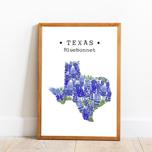 Texas State Flower Print, Texas Bluebonnet Wall Art, Texan Flower Print, Texas Map Wall Art, Texas Flower Poster, Arte descargable