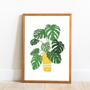 Monstera houseplant art print, Swiss cheese plant wall decor, boho botanical illustration print, nature print, Downloadable printable art