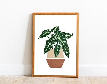 Arte de pared Alocasia Polly, impresión de arte de la planta de la casa, póster de la planta, impresión botánica, arte de la ilustración de la planta, decoración de la sala de la planta, descargable