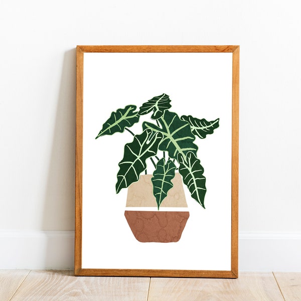 Alocasia Polly Wall Art, Houseplant Art Print, Houseplant Poster, Botanical Print, Plant Illustration Art, Plant Room Decor, Downloadable