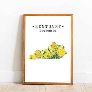 Kentucky State Flower Wall Art, Kentucky Goldenrod Druck, Kentucky Karte Kunst, State Flower Wall Decor, College Apartment Kunst, herunterladbare Kunst