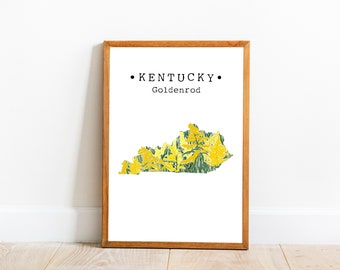 Kentucky State Flower Wall Art, Kentucky Goldenrod Print, Kentucky Map Art, State Flower Wall Decor, College Apartment Art, Downloadable Art