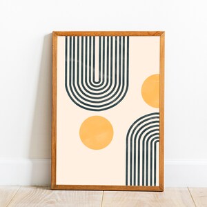 Mid Century Modern Abstract Wall Decor, Modern Rainbow Yellow Sun Warm Tone Simple Minimalist Art Design, Instant Download digital art print