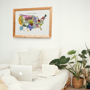 United States Flower Map, State Flower Art, America Map Wall Art, College Dorm Art, Floral USA Map, US Map Print, Downloadable Art image 6