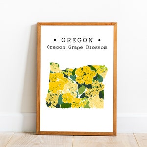 Oregon State Blumendruck, Oregon Traubenblüte Kunstdruck, Oregon Karte Wandkunst, Traubenblüte Wandkunst, US State Flower Art, druckbare Kunst