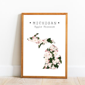 Michigan State Flower Wandkunst, Michigan Blumendruck, US State Flower Art, Michigan Karte Poster, State Flower Art Decor, herunterladbare Kunst