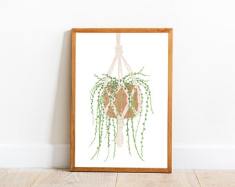 Cadena de perlas arte impresión, Boho Hanging House Plant Illustration, suculento dibujo, regalo amante de la planta, impresión de arte descargable