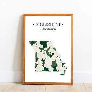 Missouri State Flower Wandkunst, Missouri Blumendruck, Missouri Karte Kunst, Missouri Weißdorn, State Blumen druckbare, herunterladbare Kunstdruck