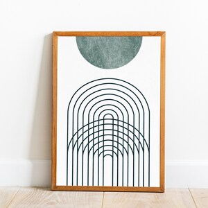 Mid Century Modern Rainbow Abstract Art, Minimalist Art Print, Cool Tone Wall Decor, Simple Geometric Art Print, Downloadable Printable Art