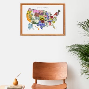 United States Flower Map, State Flower Art, America Map Wall Art, College Dorm Art, Floral USA Map, US Map Print, Downloadable Art image 4