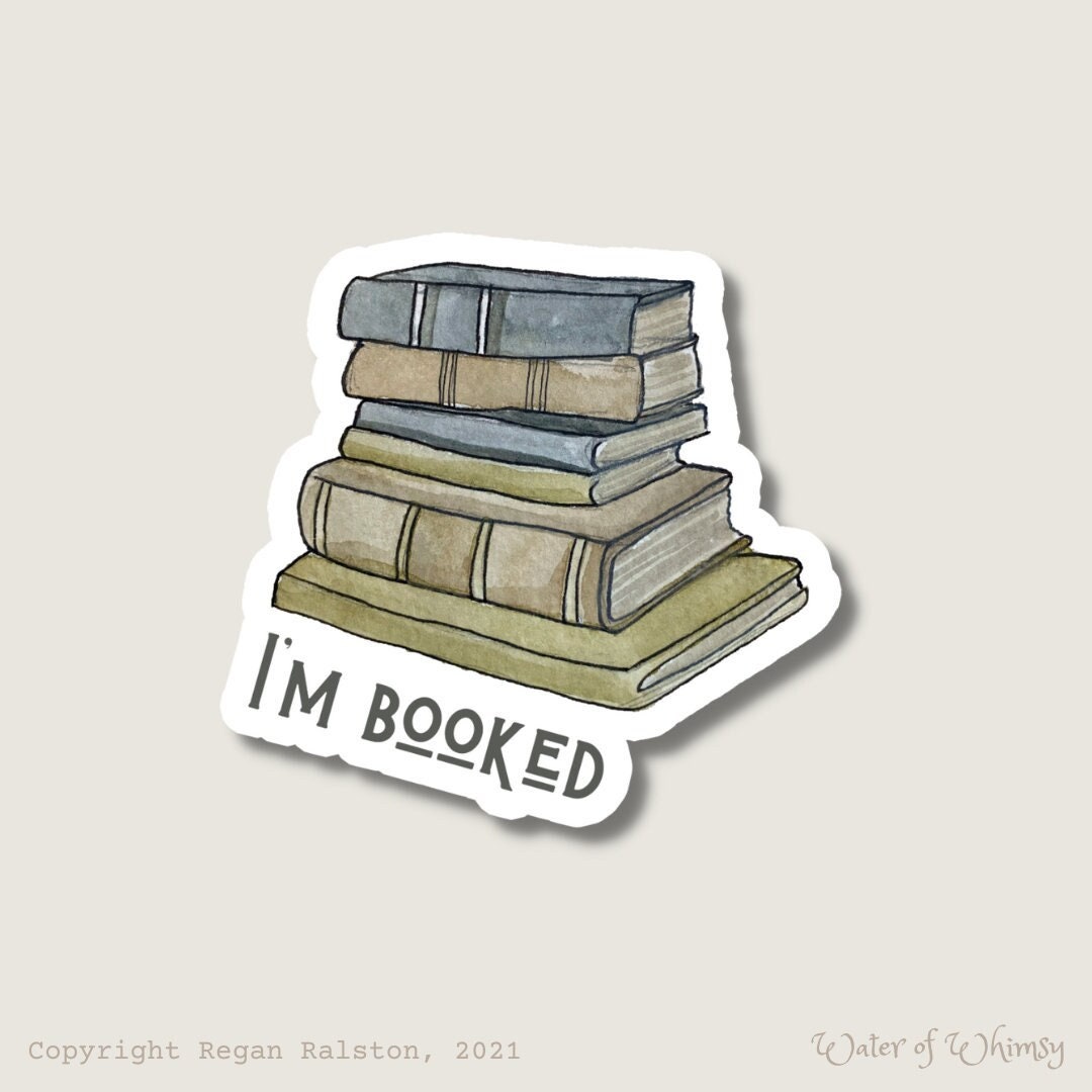 I'm Booked Green and Blue Bookstack Whimsical Sticker 