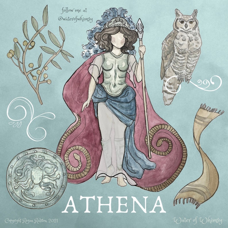 Athena Icon Goddess Deity Watercolor Illustration Etsy
