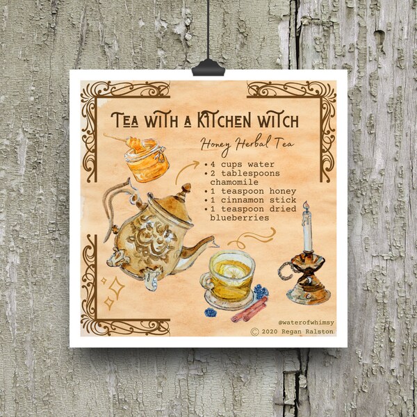 Tea with a Kitchen Witch 5" x 5" Print - Wall Art