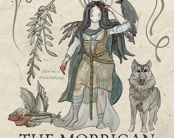 The Morrigan Icon - Goddess & Deity Watercolor Illustration