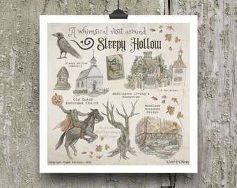 Whimsical Visit to Sleepy Hollow 5" x 5" Print - Wall Art