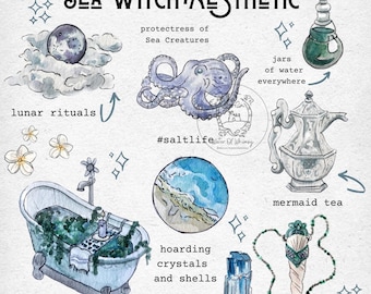 Sea Witch Watercolor Art Print – Lunar & Water Rituals