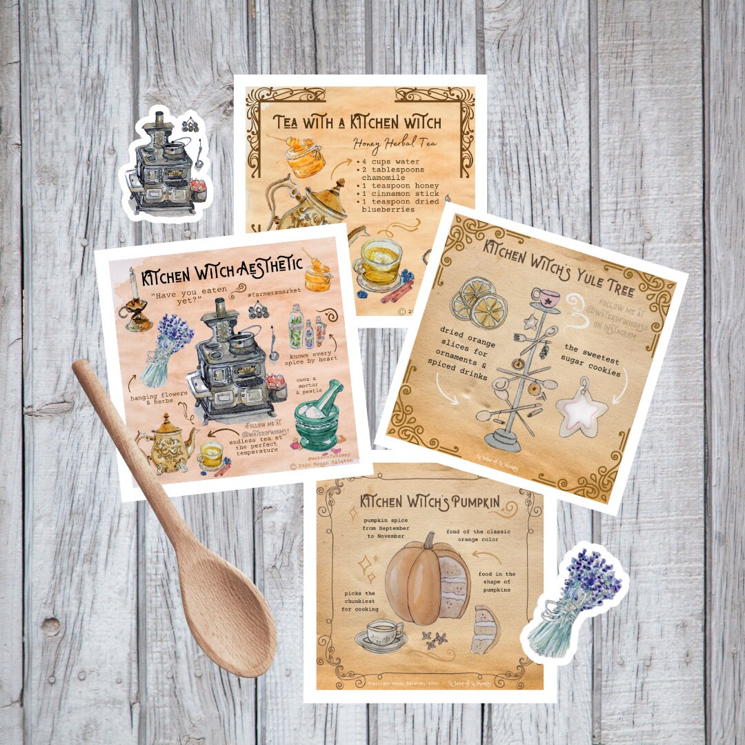 Kitchen Witch Pack Witchy Watercolor Art Prints and Stickers | Etsy