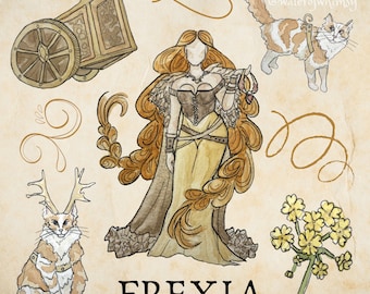 Freyja Icon - Goddess & Deity Watercolor Illustration