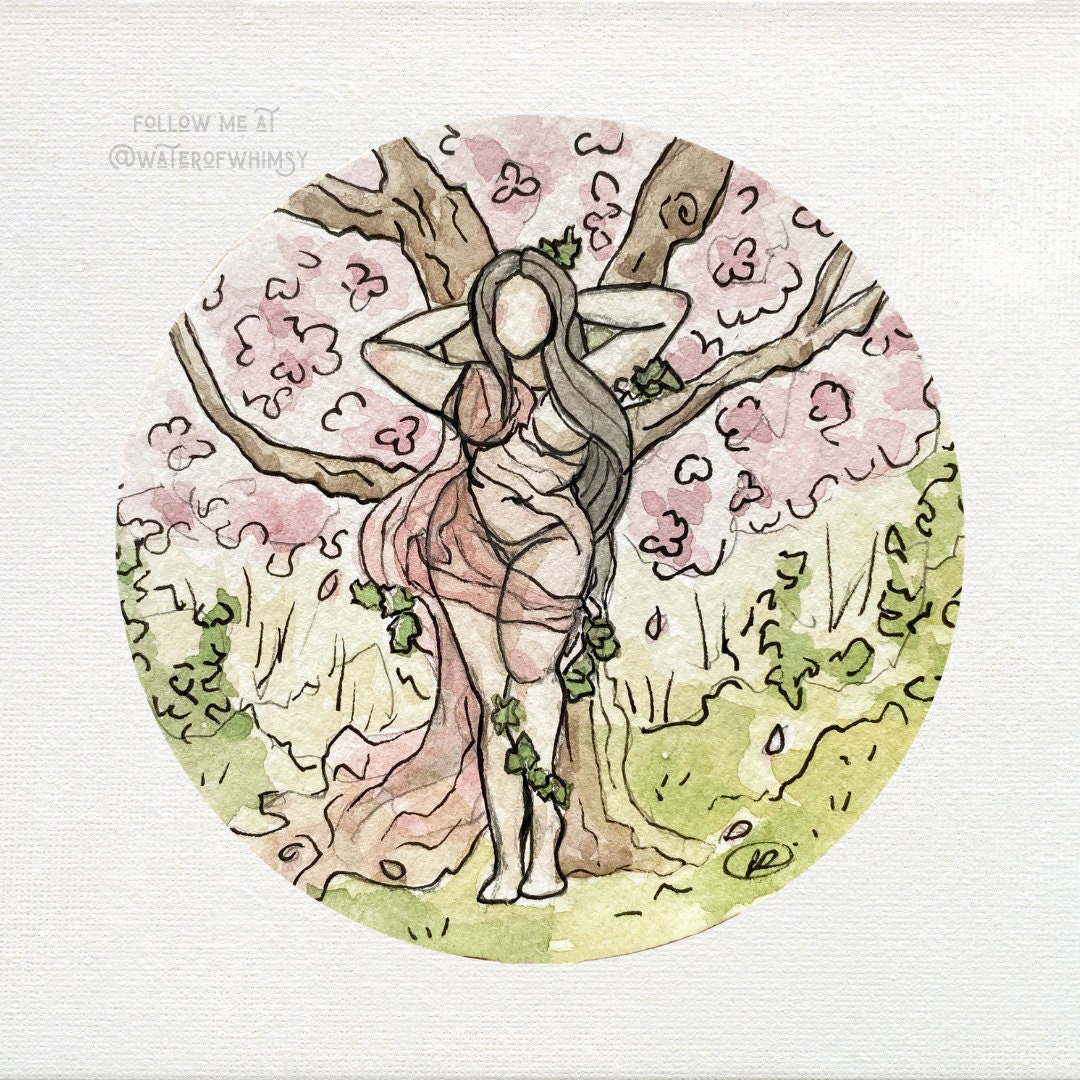 Spring Flower Nymph - Mythic Wall Art in Watercolor - Etsy