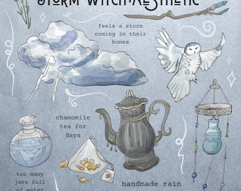 Storm Witch Art Print – Watercolor & Digital Artwork