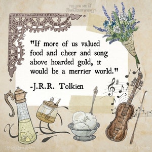 Tolkien Quote Art Print: muurkunst aquarel eten en gejuich