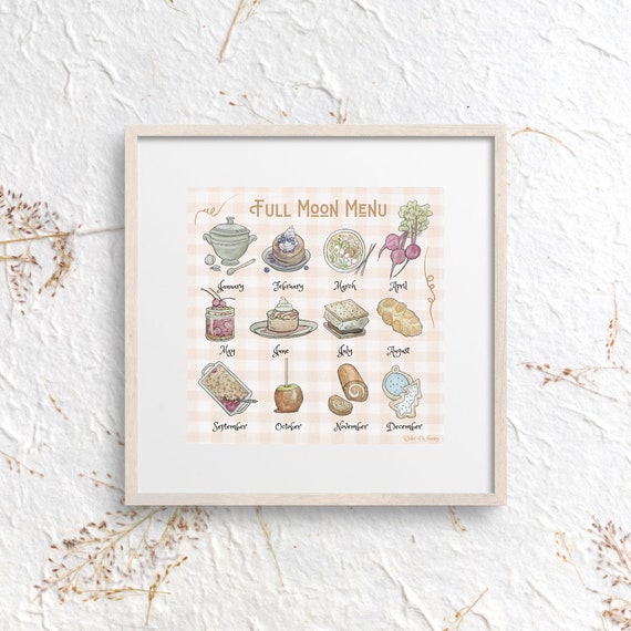 Full Moon Menu Monthly Illustrated Food Etsy
