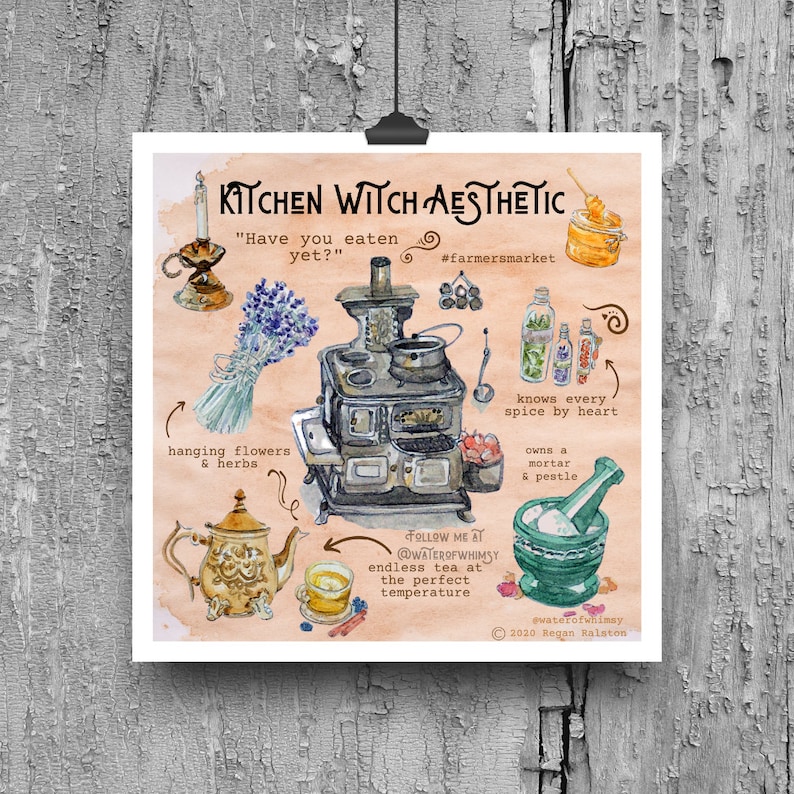 Kitchen Witch Pack Witchy Watercolor Art Prints and Stickers | Etsy