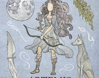 Artemis Icon - Goddess & Deity Watercolor Illustration