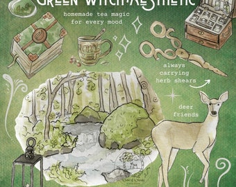 Green Witch Art Print – Watercolor & Digital Artwork