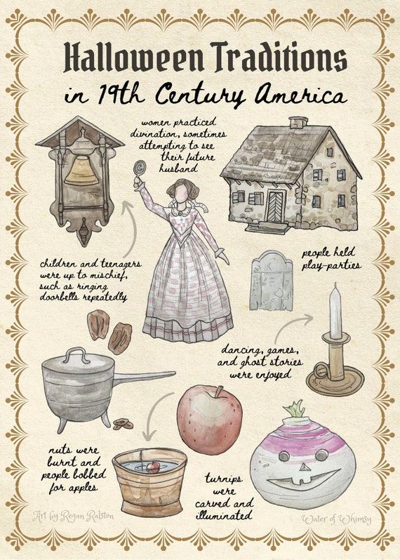 Halloween Traditions in 19th Century America - Watercolor Illustration