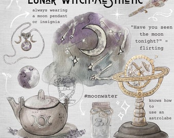 Lunar Witch Watercolor Art Print – Signed Celestial Decor