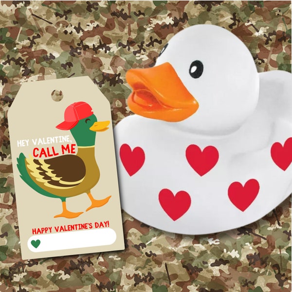 Call Me Valentine Card Duck Gift Tag Instant Download Printable