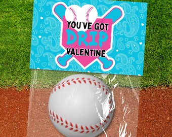 Baseball Drip Ice Cream Valentine Tag Instant Download Printable