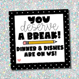 Dinner and Dishes Appreciation Gift Tag Instant Download Printable