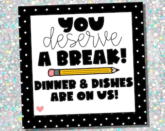 Dinner and Dishes Appreciation Gift Tag Instant Download Printable