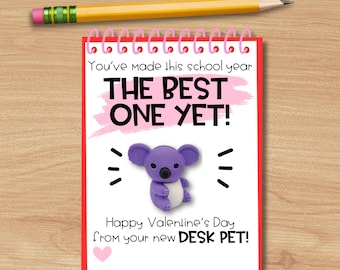 Desk Pet Valentine Card Classroom Party Instant Download Printable